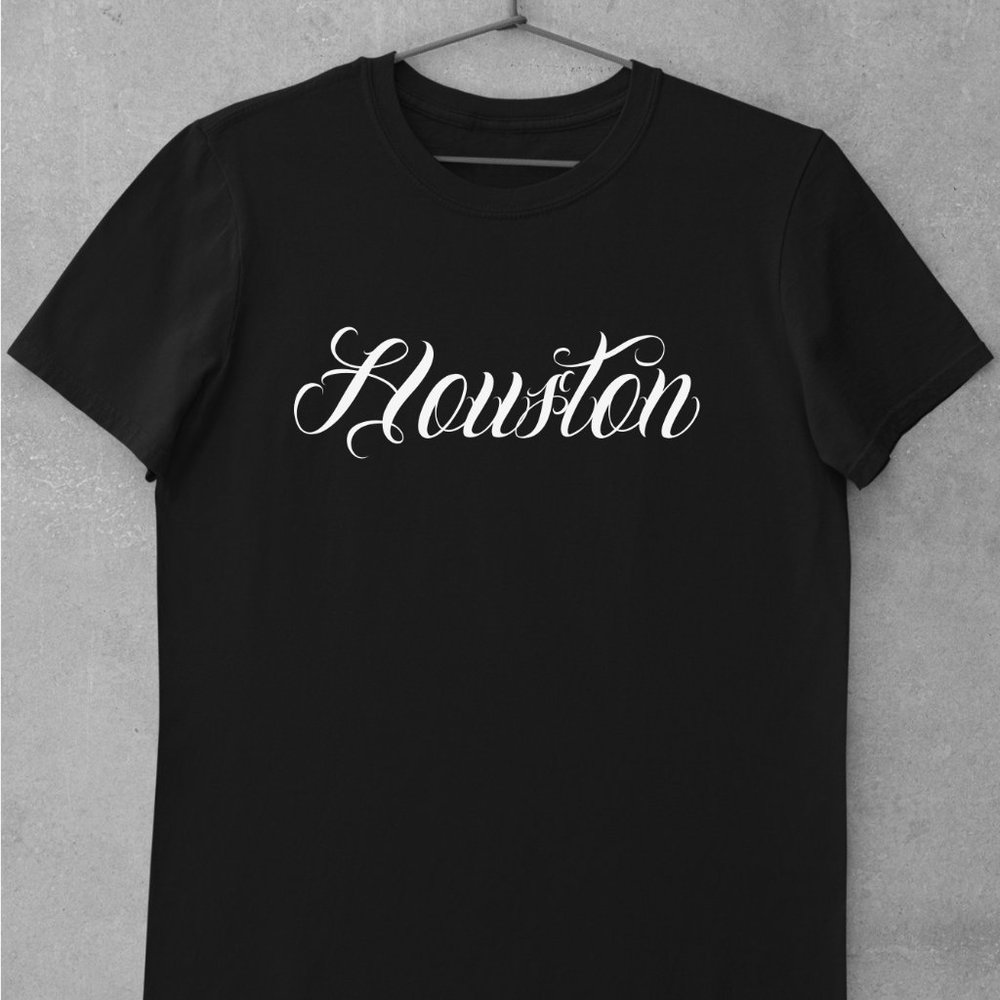 Houston Old School Tattoo Script Shirt, 90's Hip Hop, OG, Retro